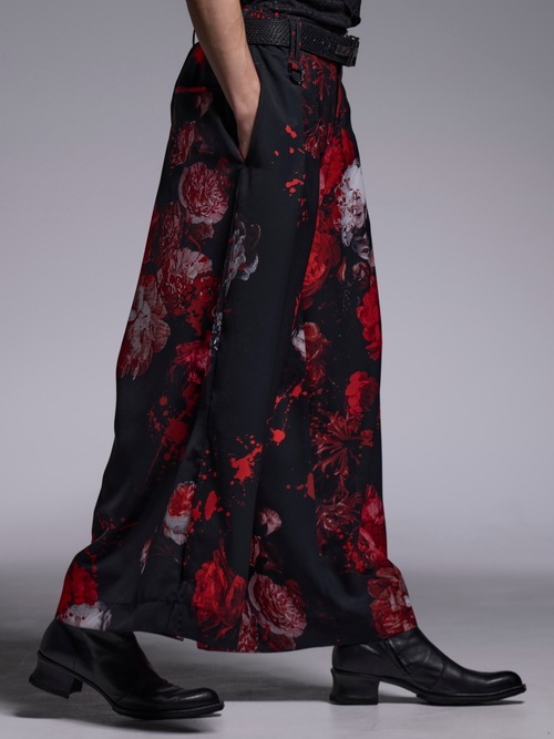 (ͽ���ʡ�5��6������ͽ��/kiryuyrik������奦����奦/Black Flora Gabardine Wide Tuck Slacks/Black