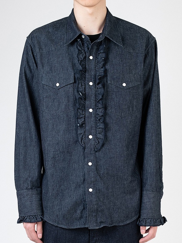 LAD MUSICIAN����å� �ߥ塼�������/6.5oz DENIM FRILL SHIRT/INDIGO ONE WASH