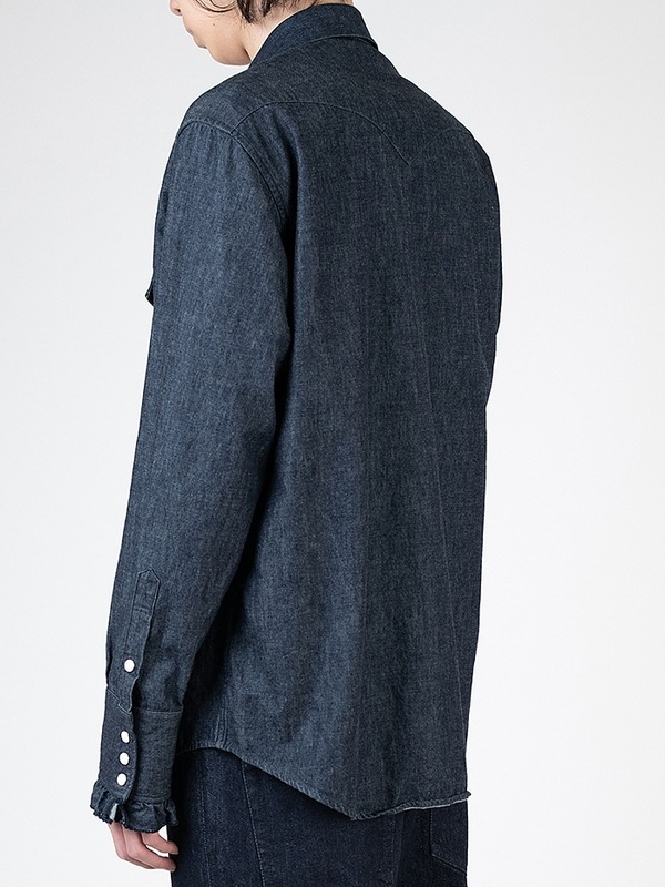 LAD MUSICIAN����å� �ߥ塼�������/6.5oz DENIM FRILL SHIRT/INDIGO ONE WASH
