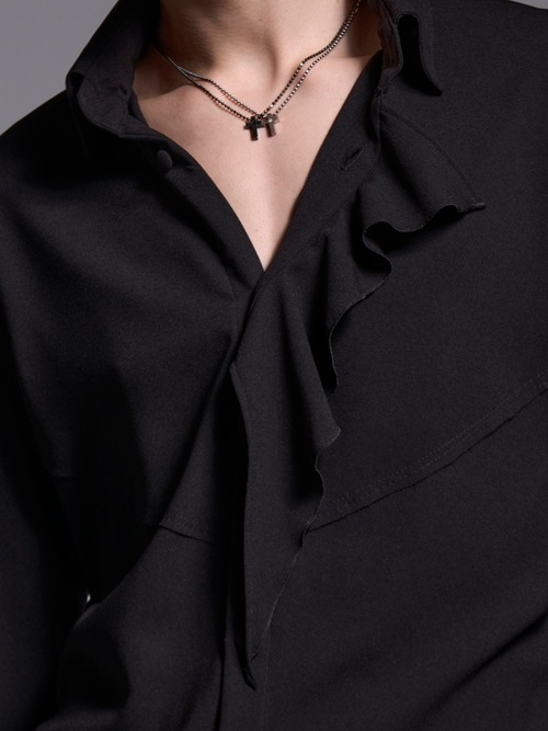 (ͽ���ʡ�5��6������ͽ��/kiryuyrik������奦����奦/Crape Lace Up Single Frill Shirts/Black