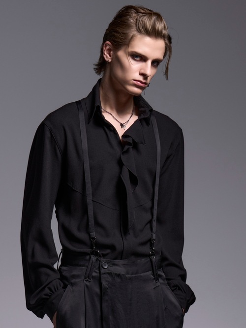 (ͽ���ʡ�5��6������ͽ��/kiryuyrik������奦����奦/Crape Lace Up Single Frill Shirts/Black