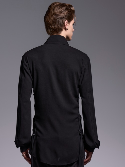 (ͽ���ʡ�5��6������ͽ��/kiryuyrik������奦����奦/Crape Lace Up Single Frill Shirts/Black