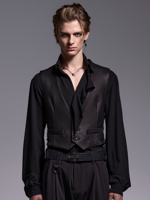 (ͽ���ʡ�5��6������ͽ��/kiryuyrik������奦����奦/Crape Lace Up Single Frill Shirts/Black