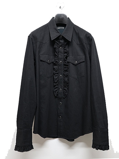 LAD MUSICIAN����å� �ߥ塼�������/6.5oz DENIM FRILL SHIRT/BLACK ONE WASH