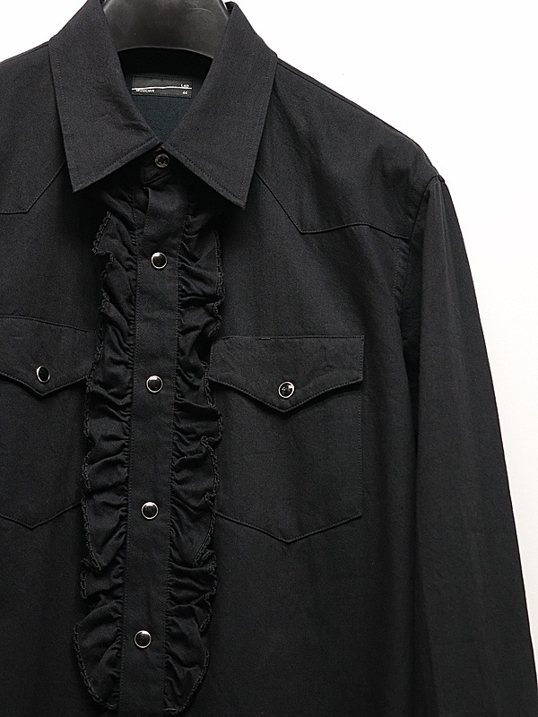 LAD MUSICIAN����å� �ߥ塼�������/6.5oz DENIM FRILL SHIRT/BLACK ONE WASH