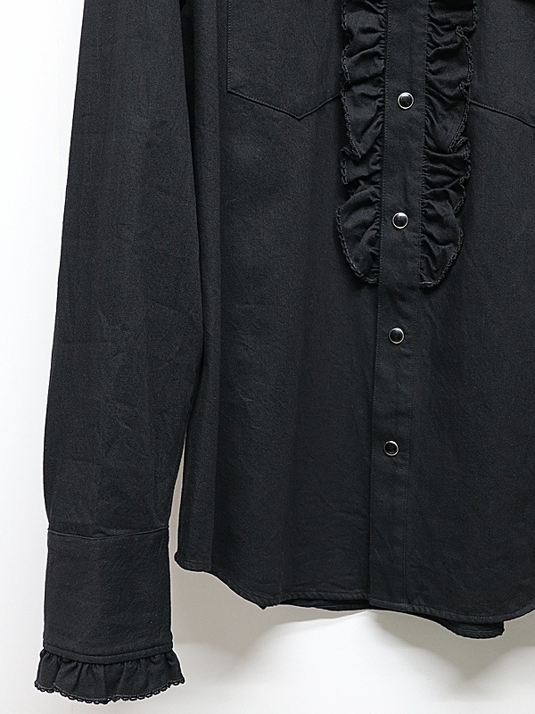 LAD MUSICIAN����å� �ߥ塼�������/6.5oz DENIM FRILL SHIRT/BLACK ONE WASH