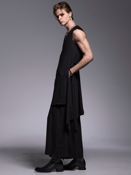 (ͽ���ʡ�5��6������ͽ��/kiryuyrik������奦����奦/Crape Sharring Wide Tuck Slacks/Black