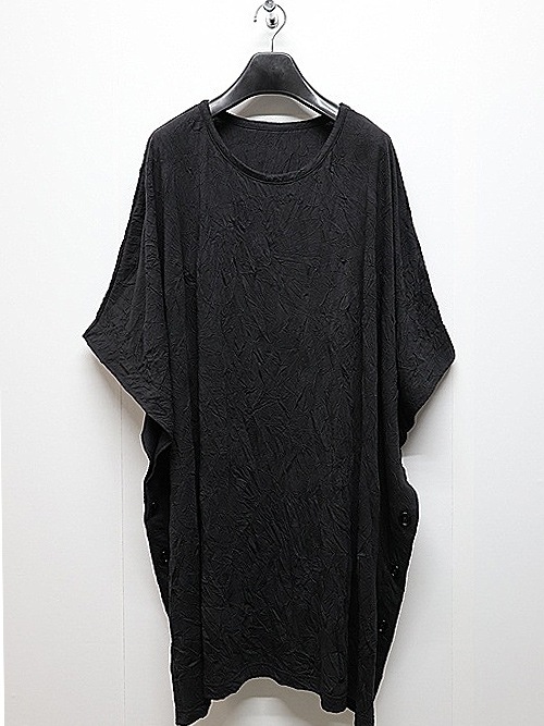 Ground Y�����饦��ɥ磻/CATHC WASHER WRINKLE JERSEY SIDE BUTTON SHORT SLEEVED T-SHIRT/BLACK