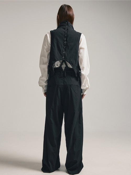 (ͽ)79ͽ/nude:masahiko maruyama ̡:ޥҥޥ/Wool Cotton Twill VEST (MULTI BUTTONS ON THE BACK)/Black