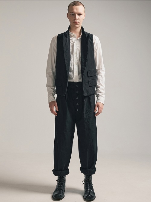 (ͽ)79ͽ/nude:masahiko maruyama ̡:ޥҥޥ/Wool Cotton Twill VEST (MULTI BUTTONS ON THE BACK)/Black