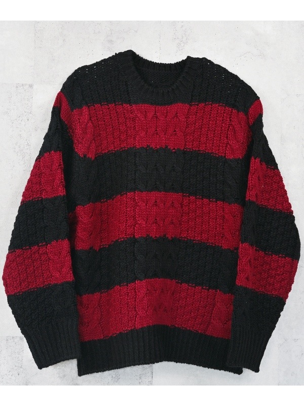 (ͽ���ʡ�11��12������ͽ��/42TH RESOUND CLOTHING���ꥵ����ɥ���������/LOOSE FIT cable law sweater/BKRED