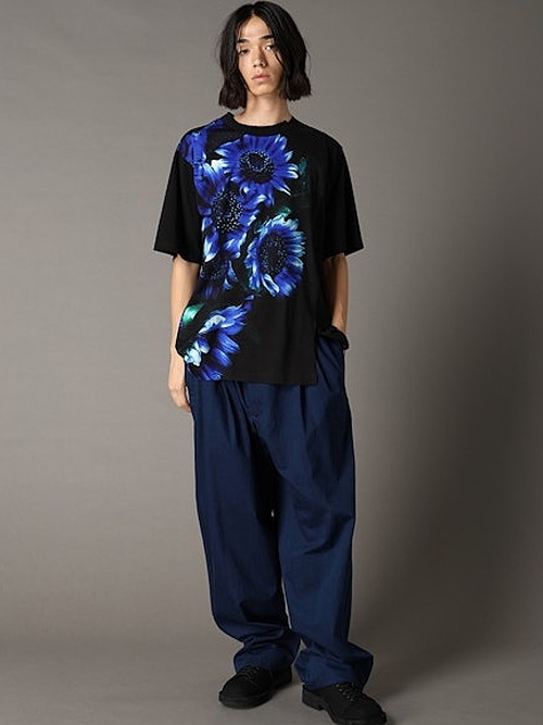 Ground Y�����饦��ɥ磻/JERSEY BLUE FLOWER+30-/COTTON JERSEY MIX T-SHIRT/BLACK