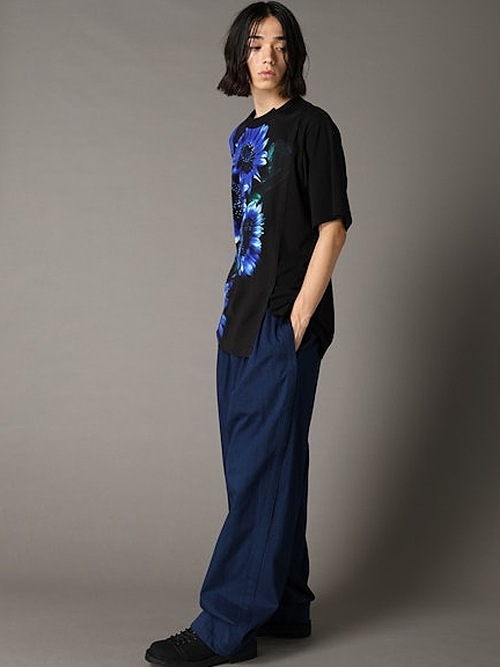 Ground Y�����饦��ɥ磻/JERSEY BLUE FLOWER+30-/COTTON JERSEY MIX T-SHIRT/BLACK