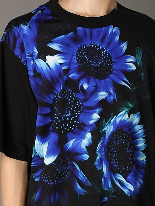 Ground Y�����饦��ɥ磻/JERSEY BLUE FLOWER+30-/COTTON JERSEY MIX T-SHIRT/BLACK