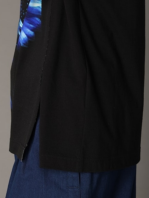 Ground Y�����饦��ɥ磻/JERSEY BLUE FLOWER+30-/COTTON JERSEY MIX T-SHIRT/BLACK