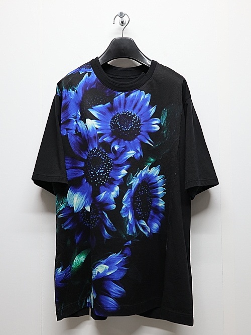 Ground Y�����饦��ɥ磻/JERSEY BLUE FLOWER+30-/COTTON JERSEY MIX T-SHIRT/BLACK