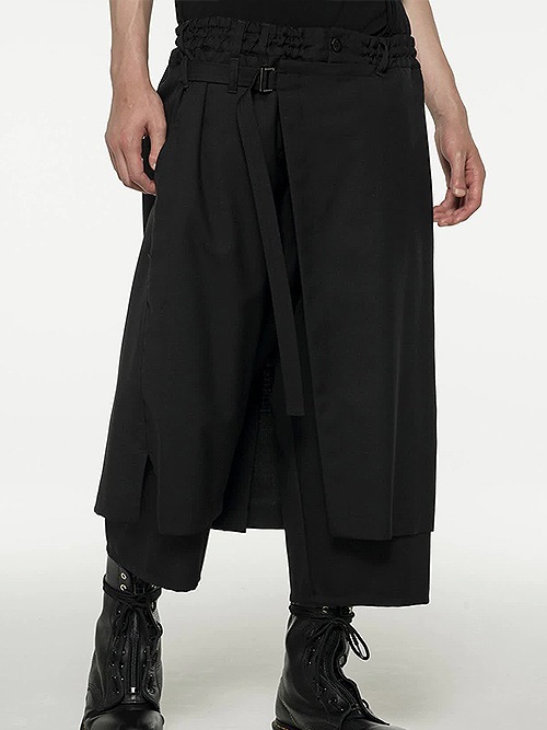 Ground Y�����饦��ɥ磻/W/GABARDINE WRAP PANTS/BLACK