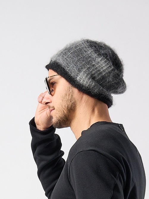 (ͽʡ1011ͽ/wjk֥른/mohair shaggy knit beanie/black check