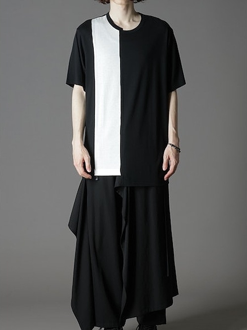Ground Y�����饦��ɥ磻/C/MOJERSEY COMBINATION TSUJIKIRI SHORT SLEEVED T-SHIRT/BLACKWHITE