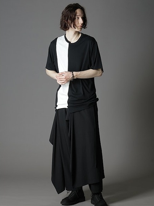 Ground Y�����饦��ɥ磻/C/MOJERSEY COMBINATION TSUJIKIRI SHORT SLEEVED T-SHIRT/BLACKWHITE