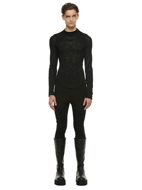 (ͽ����)2��3������ͽ��/JULIUS����ꥦ��/RAYON LACY KNIT JACQUARD CUT & SEWN5/BLACK