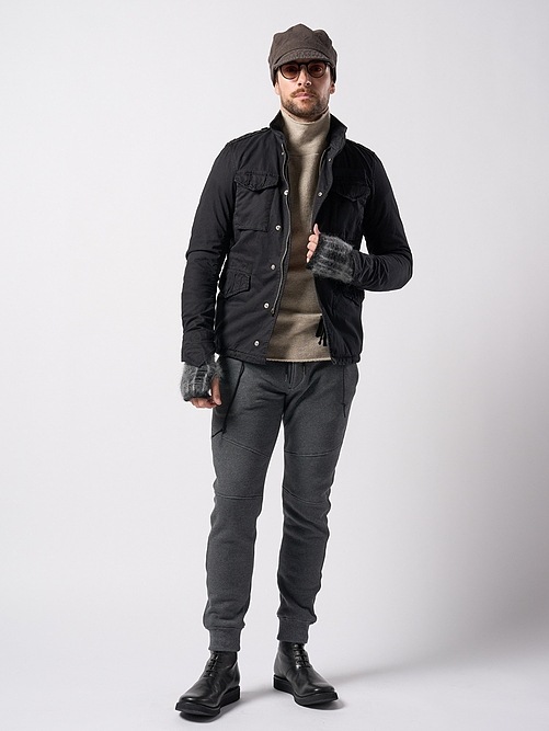 wjk֥른/mohair shaggy knit hand warmer/black check