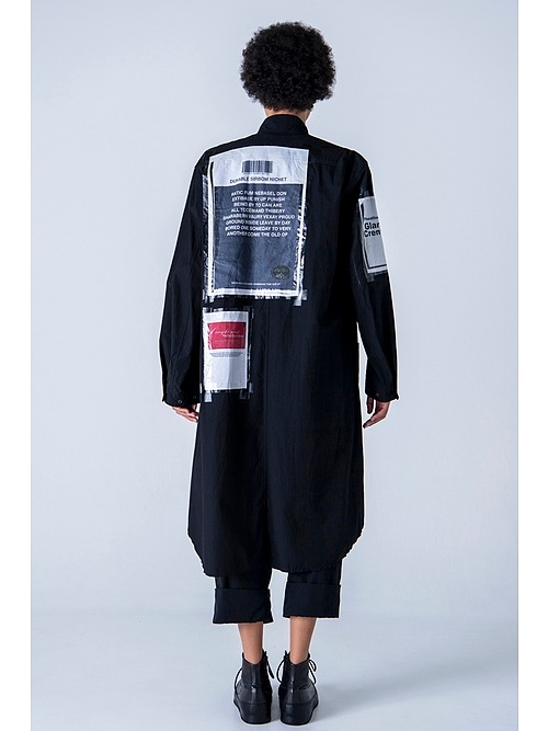 �㴰���nude:masahiko maruyama ���̡���:�ޥ��ҥ��ޥ���/LONG SHIRT COAT WITH MULTI PATCHES (POSTER PRINT)/Black