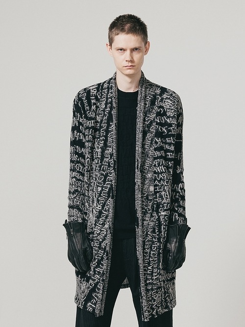 �㴰���nude:masahiko maruyama ���̡���:�ޥ��ҥ��ޥ���/Wool Back Cut Jaquard Jersey LONG CARDIGAN/Black