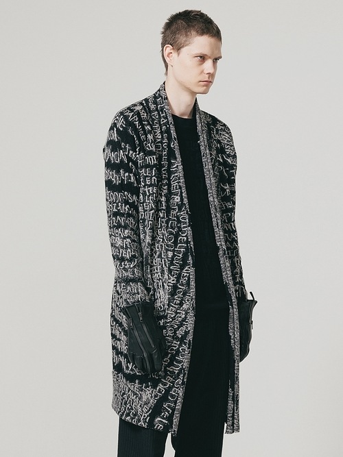 �㴰���nude:masahiko maruyama ���̡���:�ޥ��ҥ��ޥ���/Wool Back Cut Jaquard Jersey LONG CARDIGAN/Black
