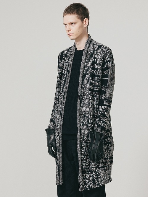 �㴰���nude:masahiko maruyama ���̡���:�ޥ��ҥ��ޥ���/Wool Back Cut Jaquard Jersey LONG CARDIGAN/Black