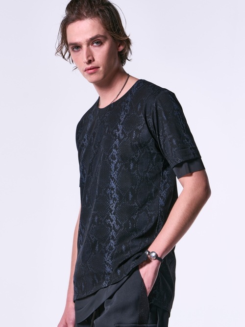 kiryuyrik奦奦/Python Mesh Crew Neck Layered-T/BlackGrey