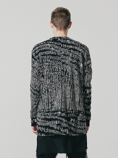 �㴰���nude:masahiko maruyama ���̡���:�ޥ��ҥ��ޥ���/Wool Back Cut Jaquard Jersey OVERSIZED LAYERED LONG SLEEVE T SHIRT/Black