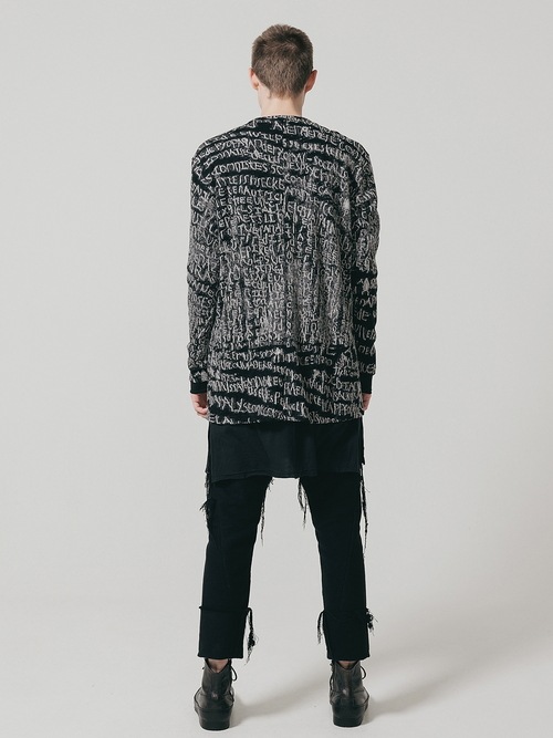 �㴰���nude:masahiko maruyama ���̡���:�ޥ��ҥ��ޥ���/Wool Back Cut Jaquard Jersey OVERSIZED LAYERED LONG SLEEVE T SHIRT/Black