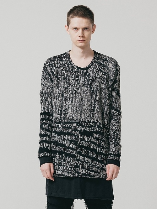 �㴰���nude:masahiko maruyama ���̡���:�ޥ��ҥ��ޥ���/Wool Back Cut Jaquard Jersey OVERSIZED LAYERED LONG SLEEVE T SHIRT/Black