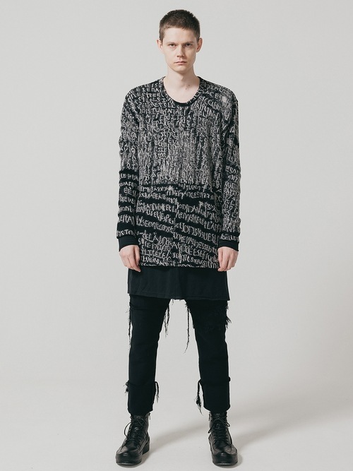 �㴰���nude:masahiko maruyama ���̡���:�ޥ��ҥ��ޥ���/Wool Back Cut Jaquard Jersey OVERSIZED LAYERED LONG SLEEVE T SHIRT/Black