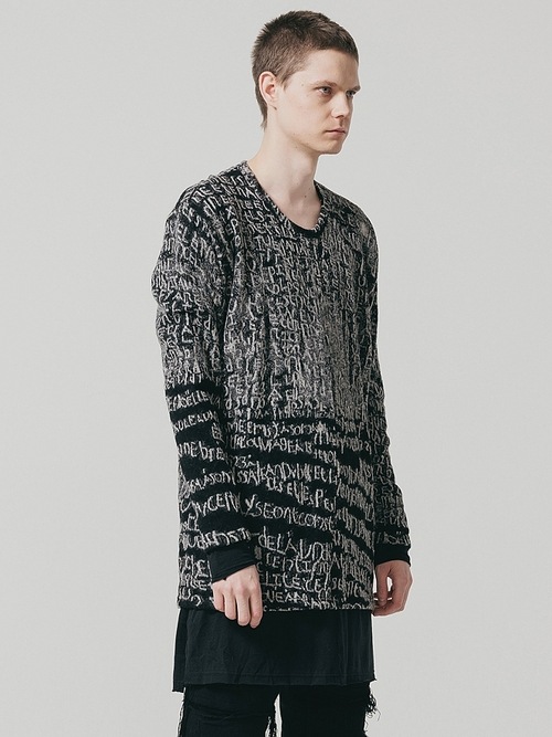 �㴰���nude:masahiko maruyama ���̡���:�ޥ��ҥ��ޥ���/Wool Back Cut Jaquard Jersey OVERSIZED LAYERED LONG SLEEVE T SHIRT/Black