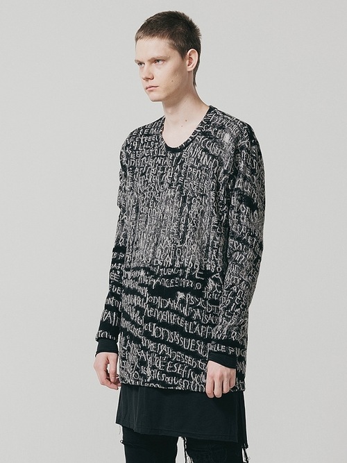 �㴰���nude:masahiko maruyama ���̡���:�ޥ��ҥ��ޥ���/Wool Back Cut Jaquard Jersey OVERSIZED LAYERED LONG SLEEVE T SHIRT/Black