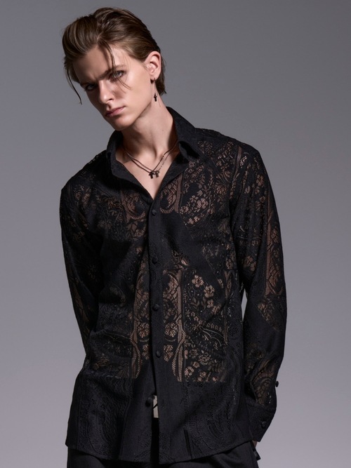 (ͽ���ʡ�6��7������ͽ��/kiryuyrik������奦����奦/CROSS-Lace Shirt/Black