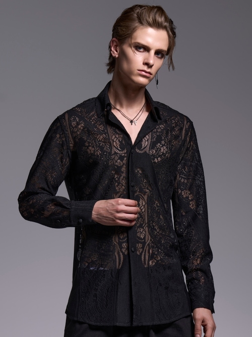 (ͽ���ʡ�6��7������ͽ��/kiryuyrik������奦����奦/CROSS-Lace Shirt/Black
