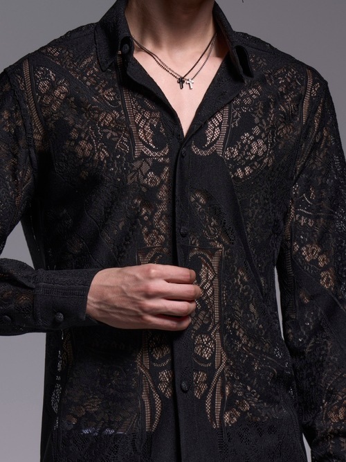 (ͽ���ʡ�6��7������ͽ��/kiryuyrik������奦����奦/CROSS-Lace Shirt/Black