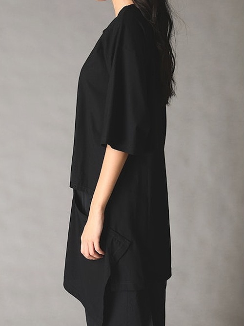 Ground Y�����饦��ɥ磻/30 HARD TWIST STRETCH JERSEY LEFT SIDE CUT OUT SHORT SLEEVED T/BLACK