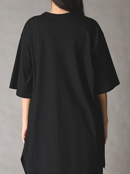 Ground Y�����饦��ɥ磻/30 HARD TWIST STRETCH JERSEY LEFT SIDE CUT OUT SHORT SLEEVED T/BLACK