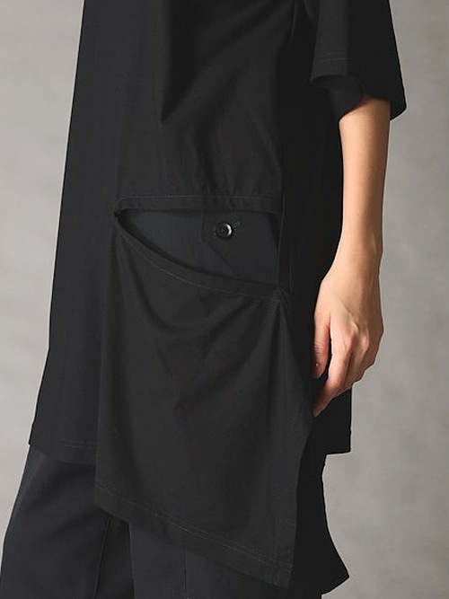 Ground Y�����饦��ɥ磻/30 HARD TWIST STRETCH JERSEY LEFT SIDE CUT OUT SHORT SLEEVED T/BLACK