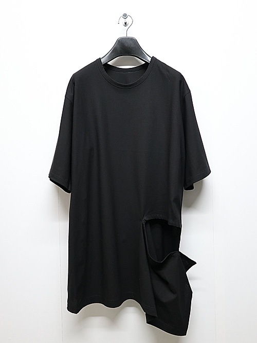 Ground Y�����饦��ɥ磻/30 HARD TWIST STRETCH JERSEY LEFT SIDE CUT OUT SHORT SLEEVED T/BLACK