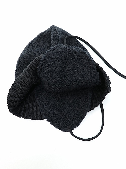 Ground Y饦ɥ磻/Wool boa+EX FineMerino Wool FLIGHT KNIT CAP/BLACK