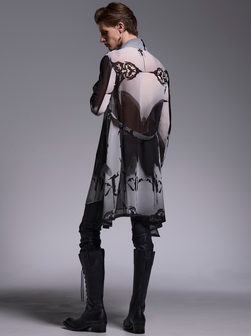 (ͽ���ʡ�6��7������ͽ��/kiryuyrik������奦����奦/Decorative YOURYU Flare Shirt/Black&Gray