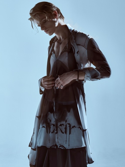 (ͽ���ʡ�6��7������ͽ��/kiryuyrik������奦����奦/Decorative YOURYU Flare Shirt/Black&Gray