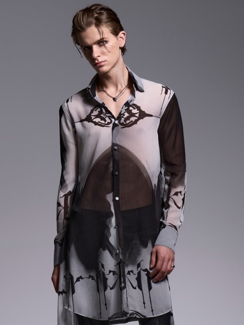 (ͽ���ʡ�6��7������ͽ��/kiryuyrik������奦����奦/Decorative YOURYU Flare Shirt/Black&Gray