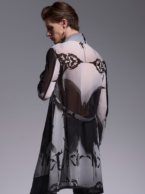 (ͽ���ʡ�6��7������ͽ��/kiryuyrik������奦����奦/Decorative YOURYU Flare Shirt/Black&Gray