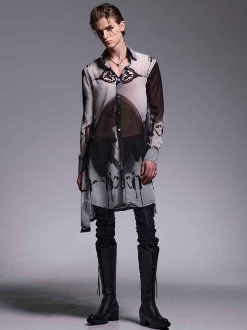 (ͽ���ʡ�6��7������ͽ��/kiryuyrik������奦����奦/Decorative YOURYU Flare Shirt/Black&Gray